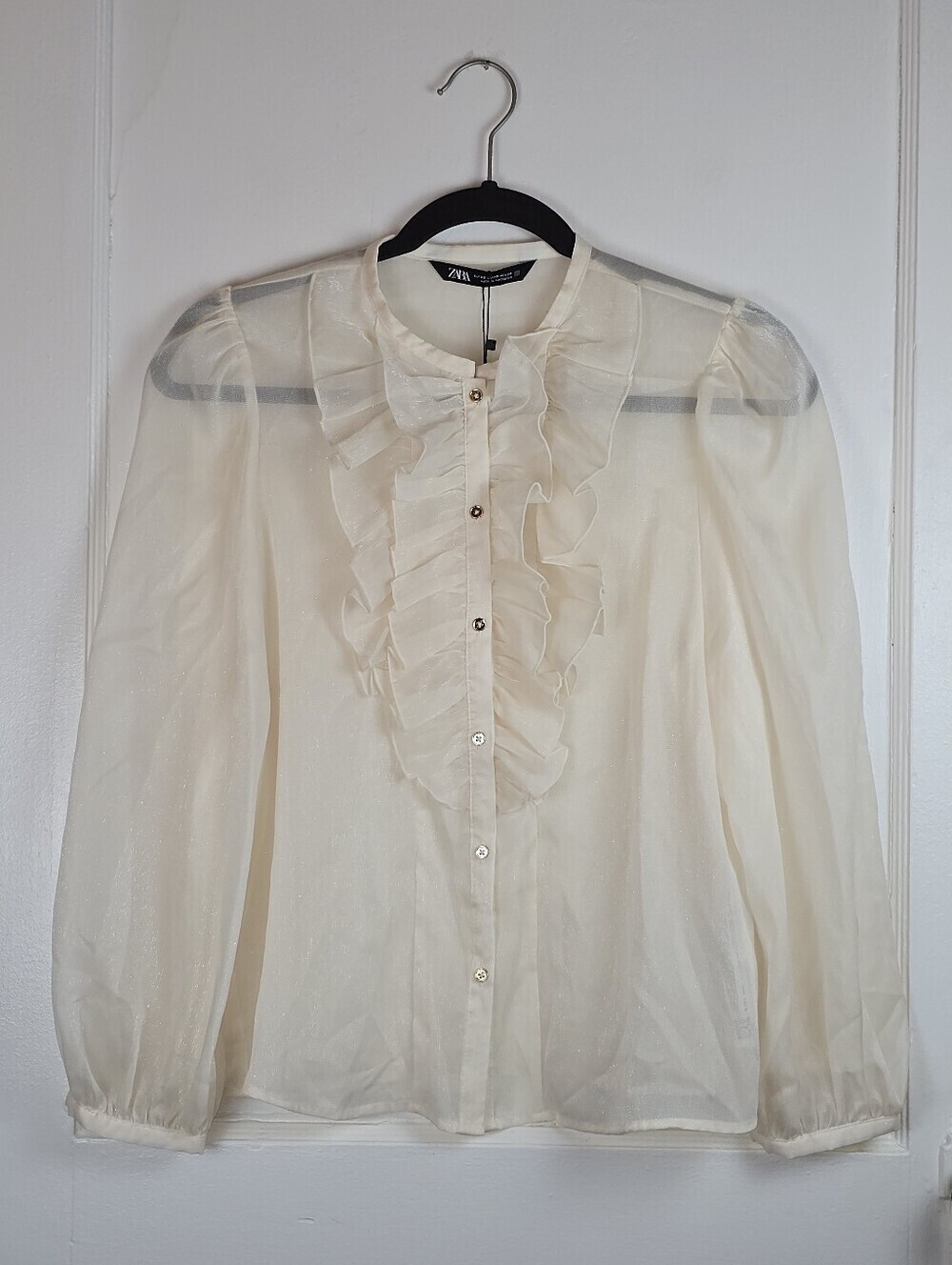Zara Ivory Ruffled Coquette Blouse NEW XS